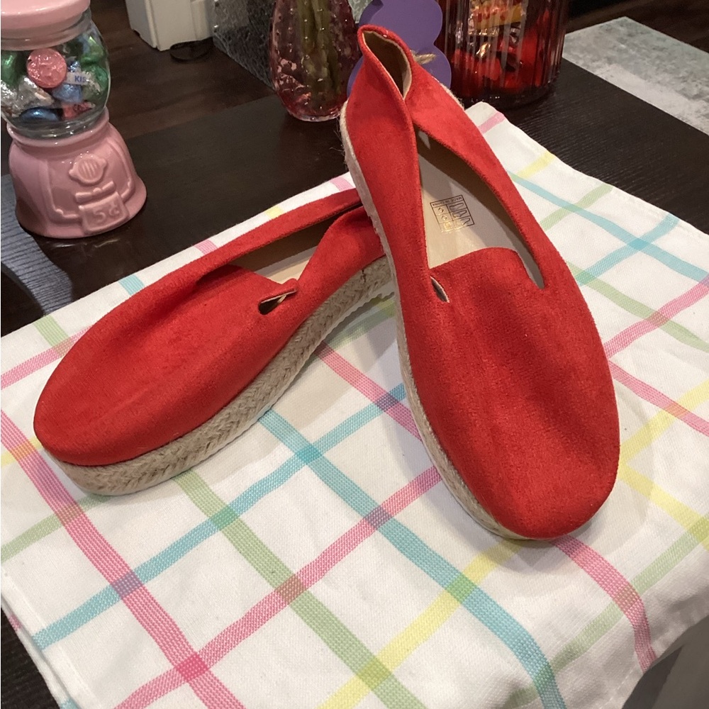 50% Off! For 3 Days! Red Suede Espadrille Flats - Women's Casual Slip-Ons